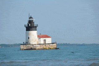 The light at the end of the Livingstone Channel as you enter Lake Erie